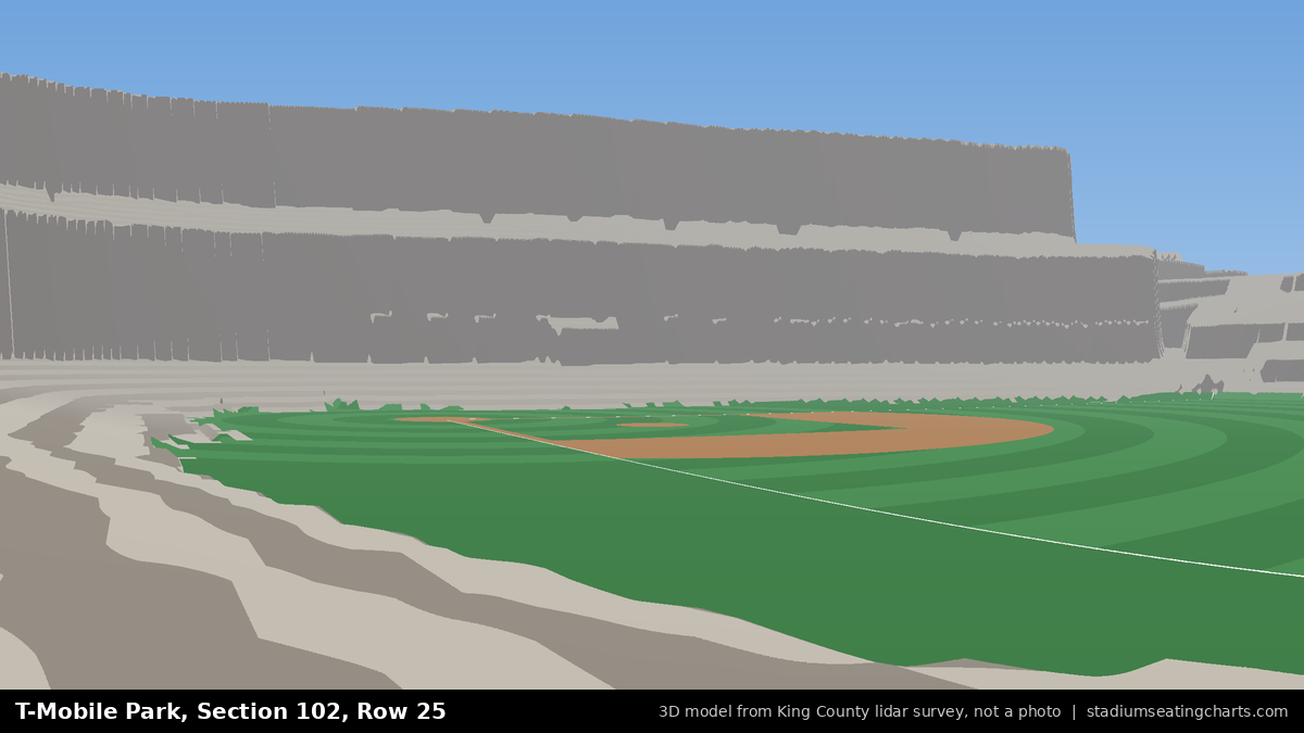 View from T-Mobile Park Section 102, Row 25, looking toward the pitcher's mound