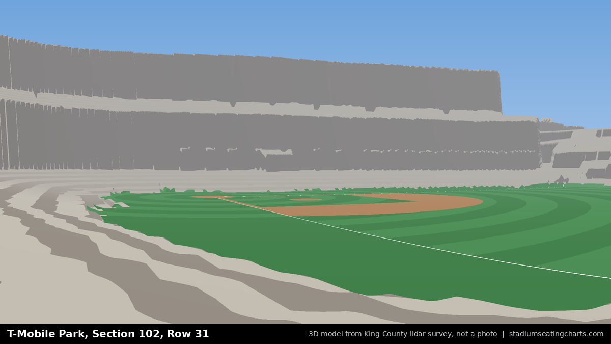 View from T-Mobile Park Section 102, Row 31, looking toward the pitcher's mound