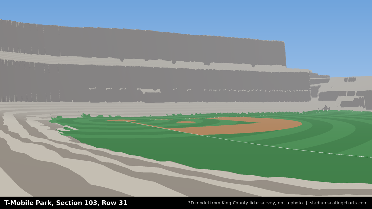 View from T-Mobile Park Section 103, Row 31, looking toward the pitcher's mound
