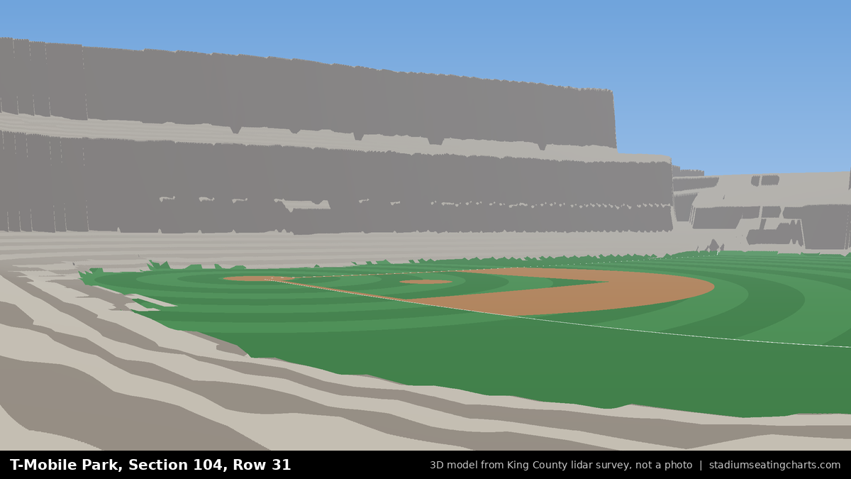 View from T-Mobile Park Section 104, Row 31, looking toward the pitcher's mound