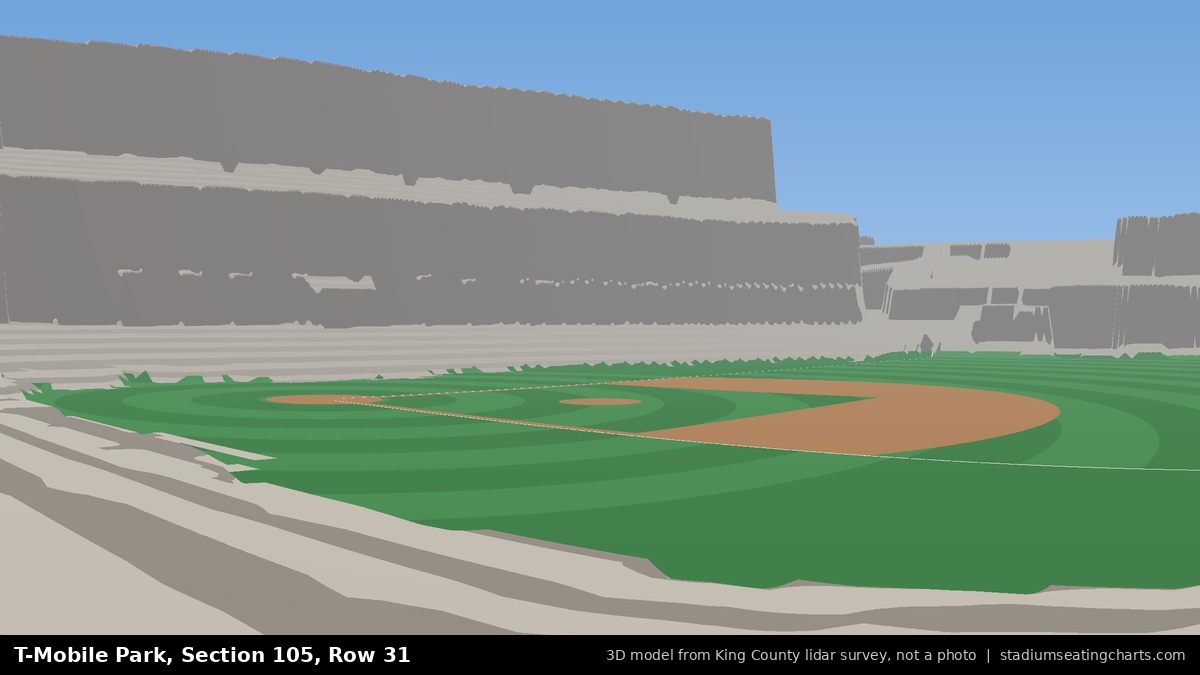 View from T-Mobile Park Section 105, Row 31, looking toward the pitcher's mound