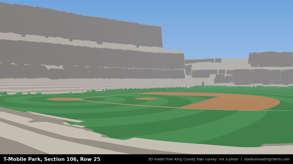 View from T-Mobile Park Section 106, Row 25, looking toward the pitcher's mound