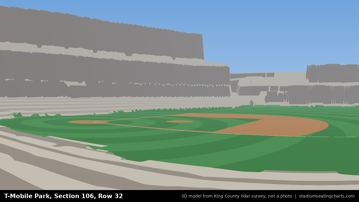 View from T-Mobile Park Section 106, Row 32, looking toward the pitcher's mound