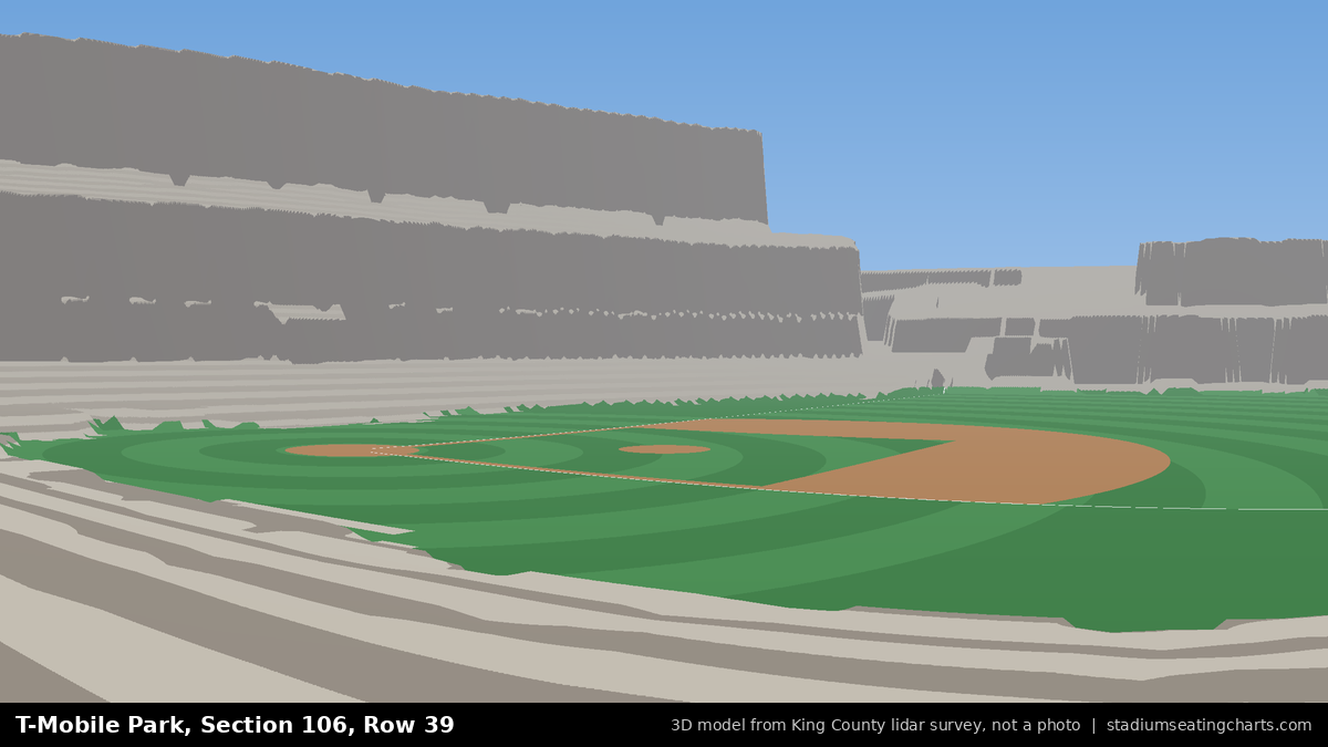 View from T-Mobile Park Section 106, Row 39, looking toward the pitcher's mound