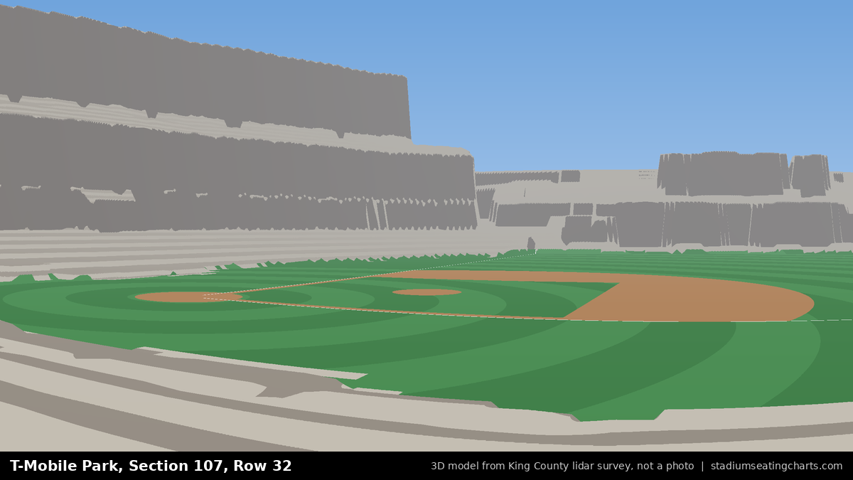 View from T-Mobile Park Section 107, Row 32, looking toward the pitcher's mound