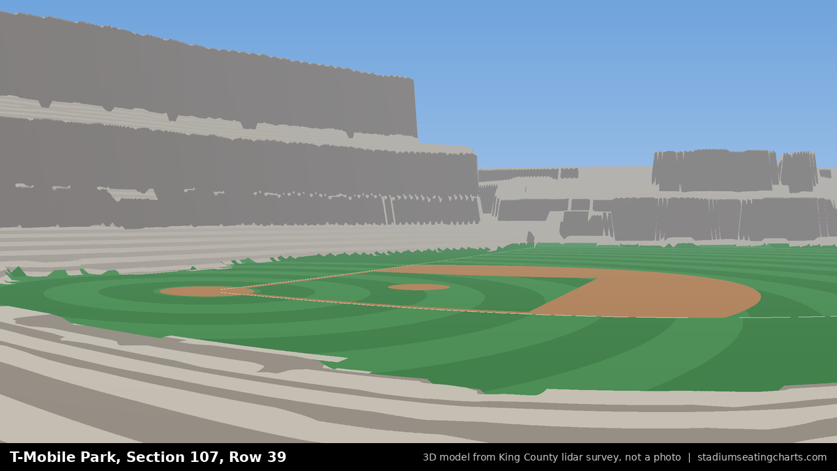 View from T-Mobile Park Section 107, Row 39, looking toward the pitcher's mound