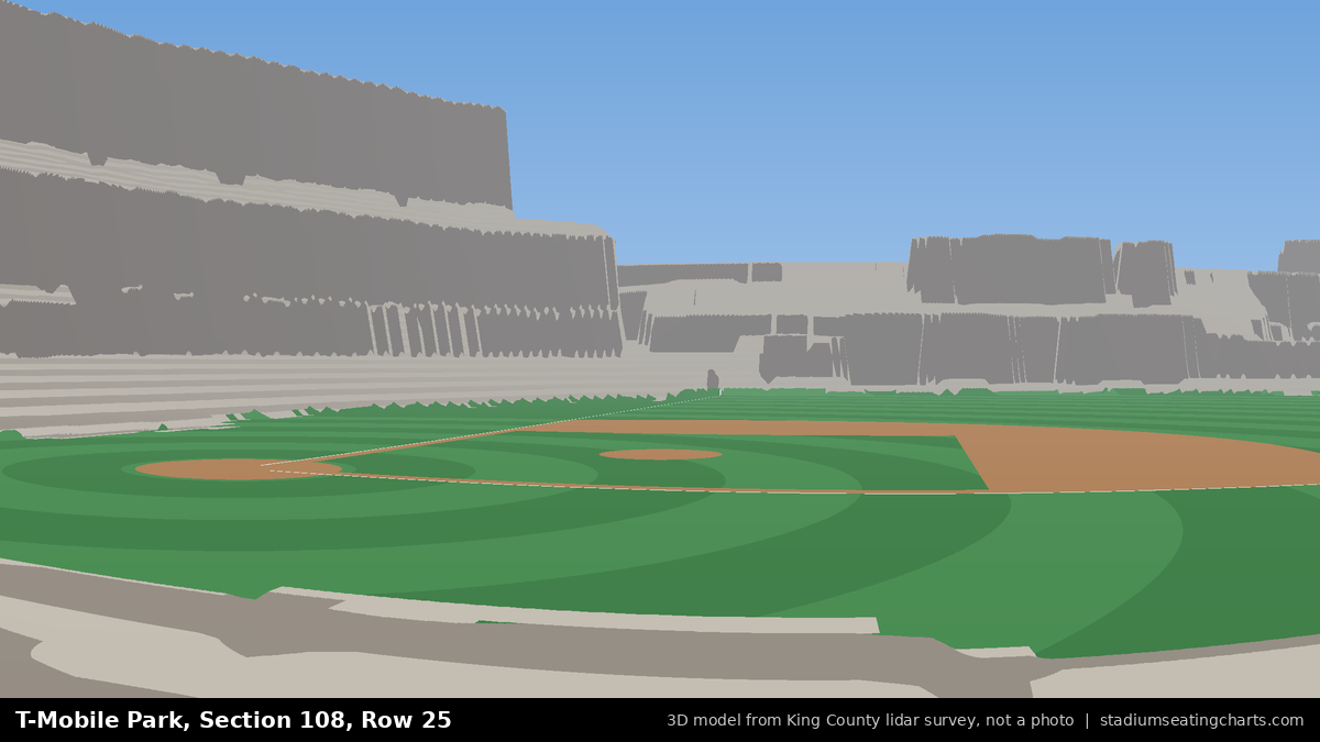 View from T-Mobile Park Section 108, Row 25, looking toward the pitcher's mound