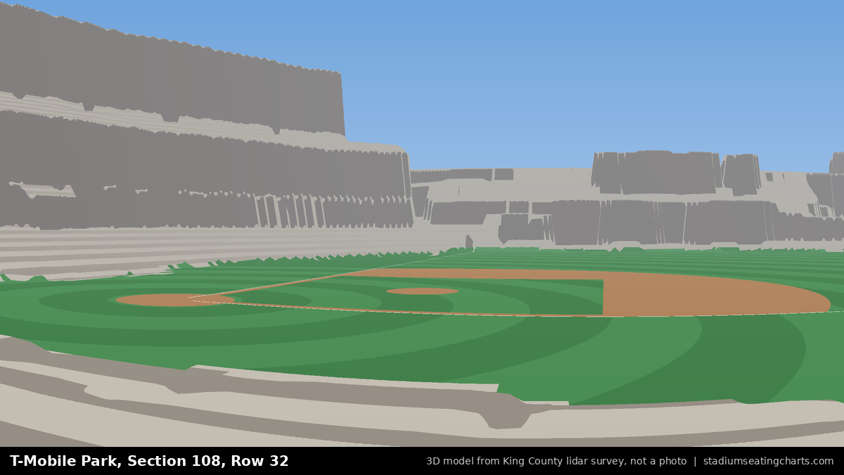 View from T-Mobile Park Section 108, Row 32, looking toward the pitcher's mound