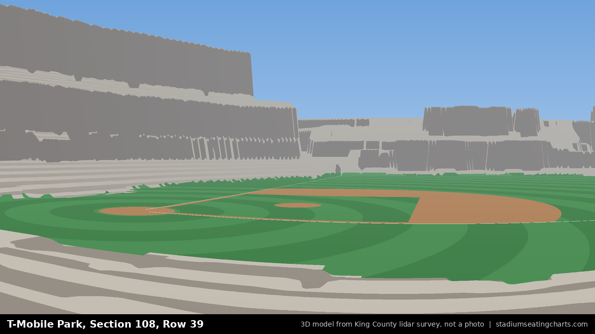 View from T-Mobile Park Section 108, Row 39, looking toward the pitcher's mound