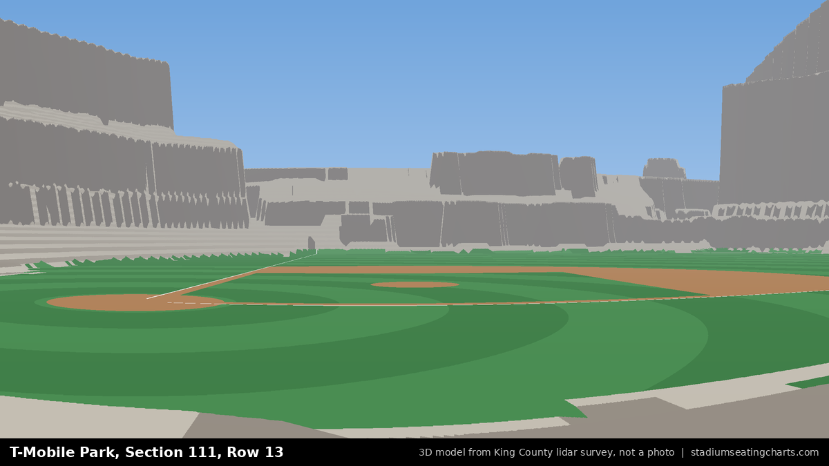 View from T-Mobile Park Section 111, Row 13, looking toward the pitcher's mound