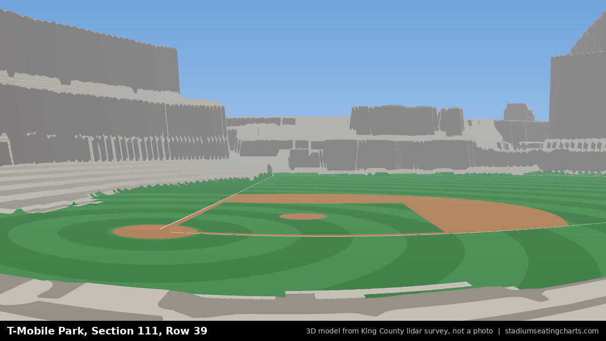 View from T-Mobile Park Section 111, Row 39, looking toward the pitcher's mound