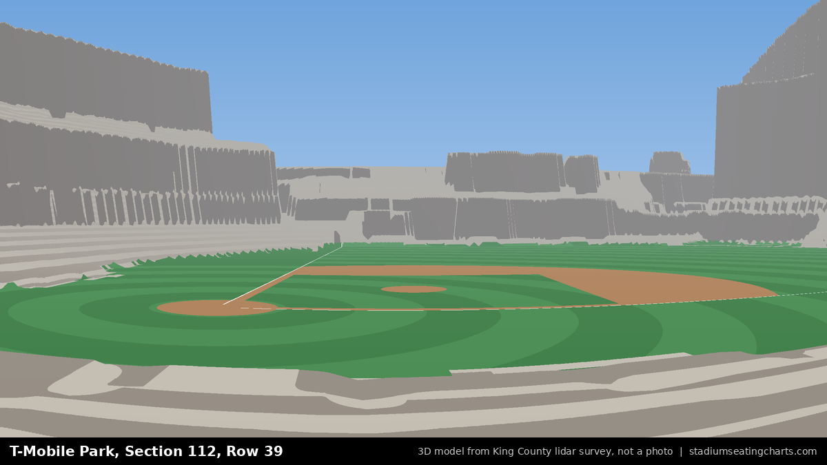 View from T-Mobile Park Section 112, Row 39, looking toward the pitcher's mound