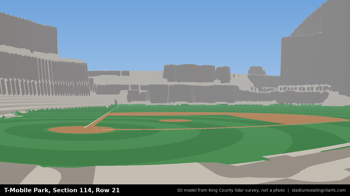 View from T-Mobile Park Section 114, Row 21, looking toward the pitcher's mound