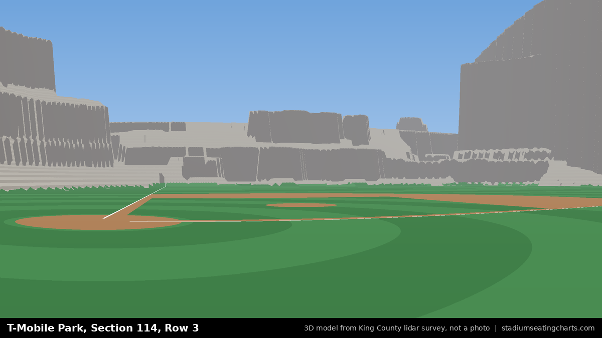 View from T-Mobile Park Section 114, Row 3, looking toward the pitcher's mound