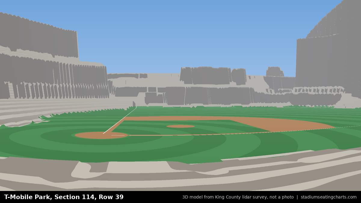 View from T-Mobile Park Section 114, Row 39, looking toward the pitcher's mound