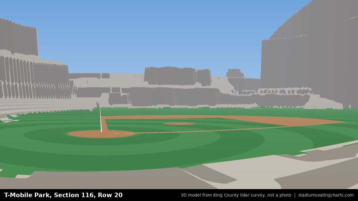 View from T-Mobile Park Section 116, Row 20, looking toward the pitcher's mound