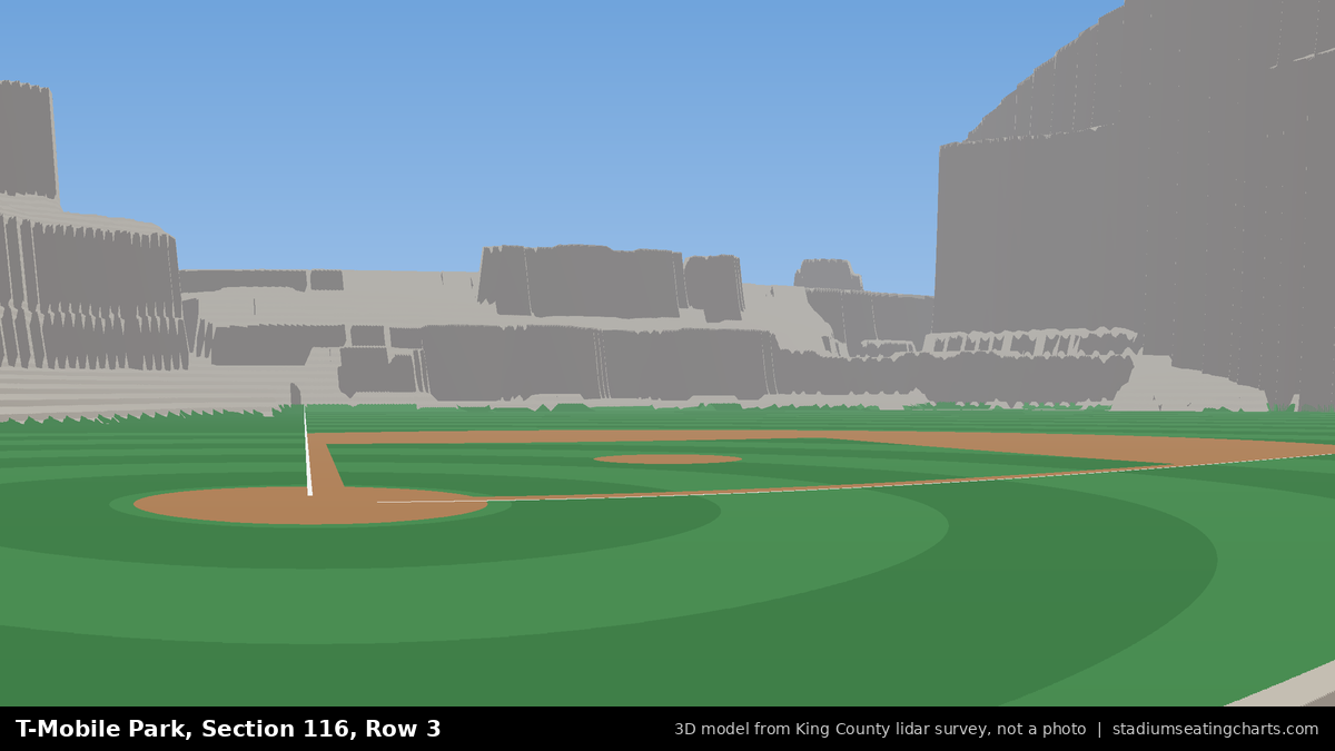 View from T-Mobile Park Section 116, Row 3, looking toward the pitcher's mound