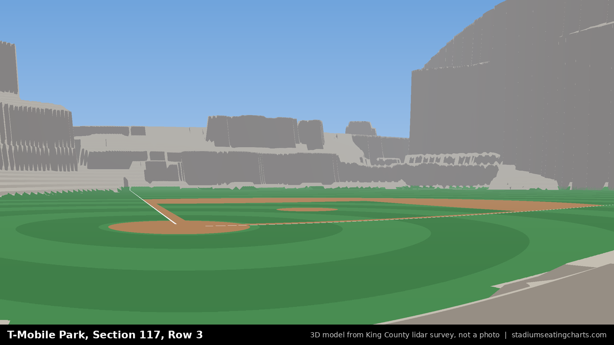 View from T-Mobile Park Section 117, Row 3, looking toward the pitcher's mound