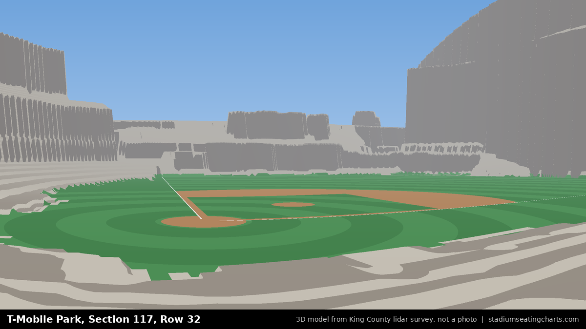 View from T-Mobile Park Section 117, Row 32, looking toward the pitcher's mound