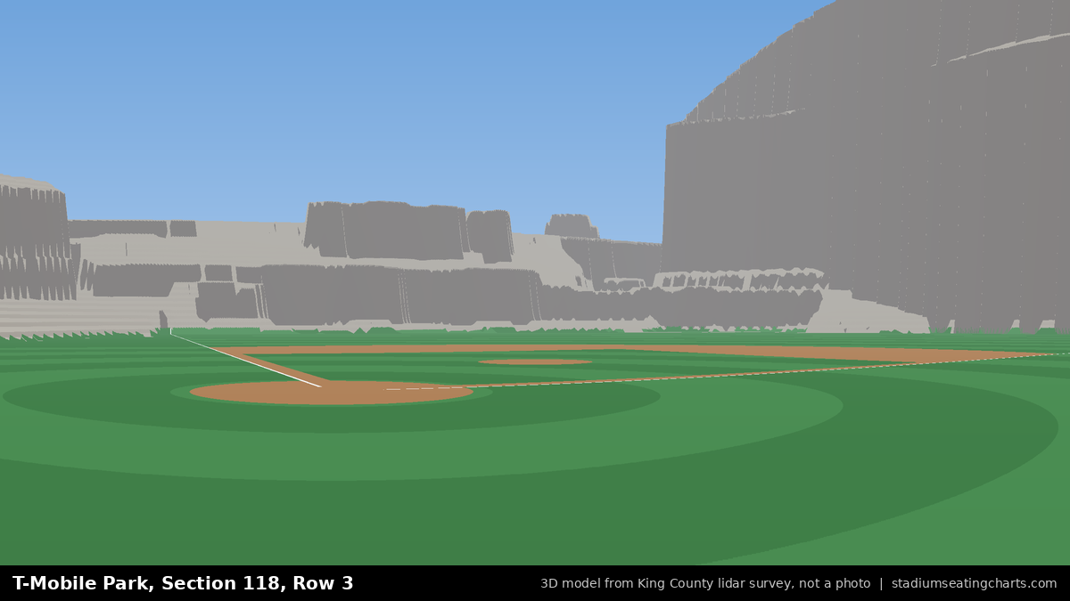 View from T-Mobile Park Section 118, Row 3, looking toward the pitcher's mound
