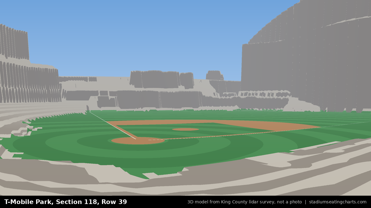 View from T-Mobile Park Section 118, Row 39, looking toward the pitcher's mound