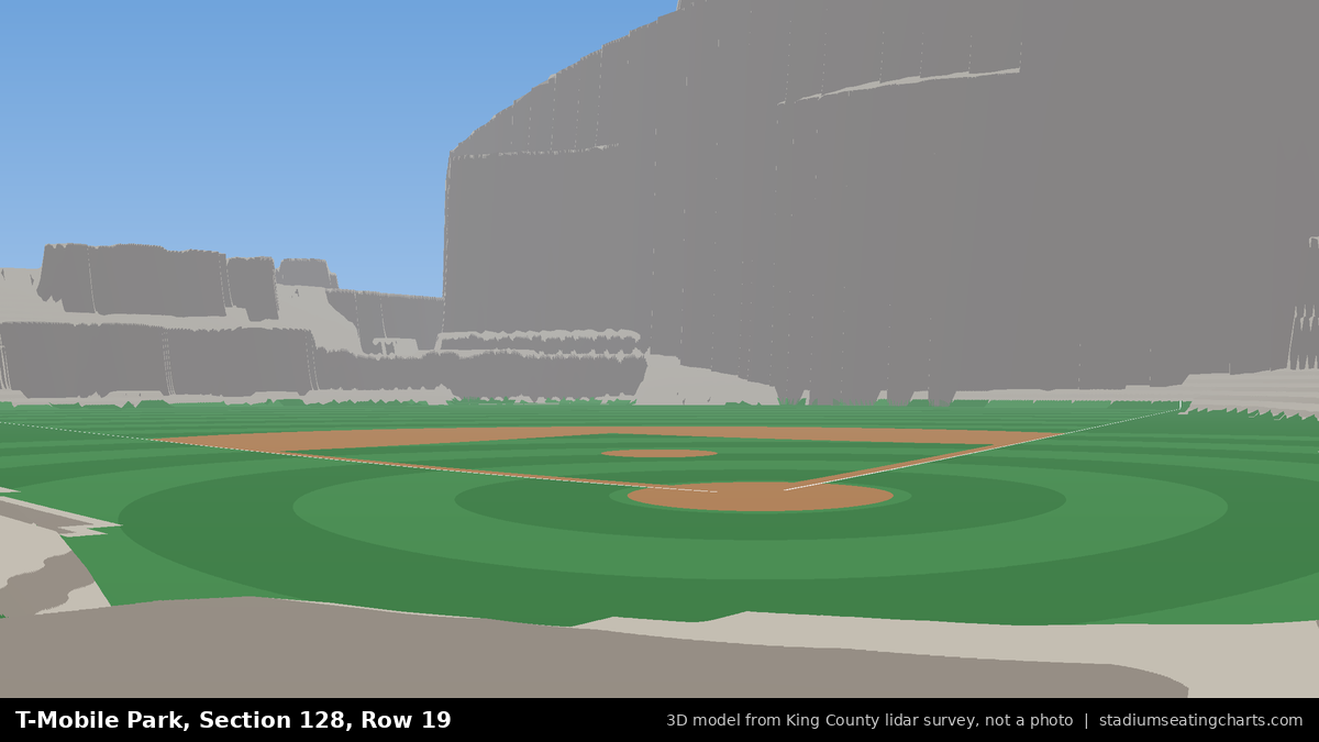 View from T-Mobile Park Section 128, Row 19, looking toward the pitcher's mound