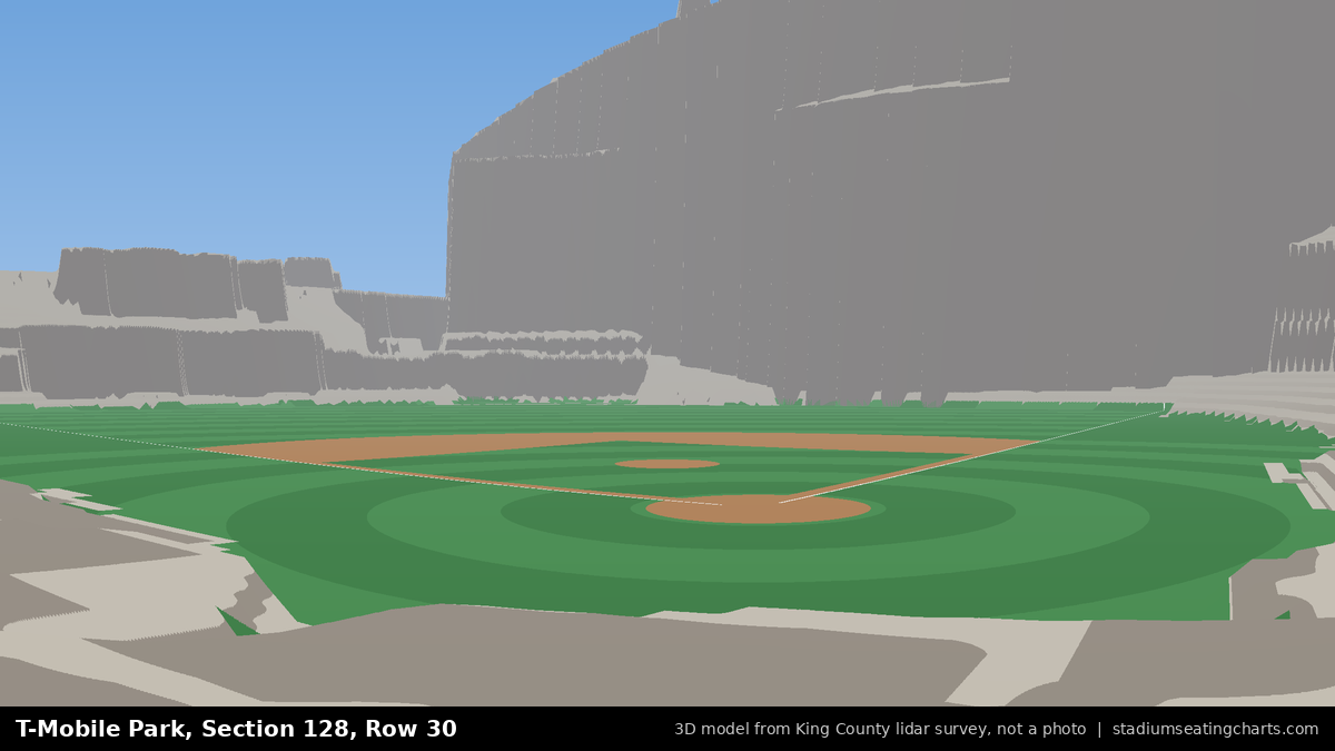 View from T-Mobile Park Section 128, Row 30, looking toward the pitcher's mound