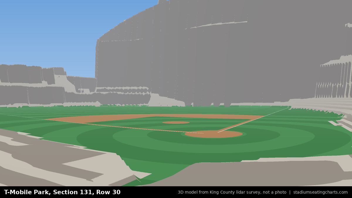 View from T-Mobile Park Section 131, Row 30, looking toward the pitcher's mound