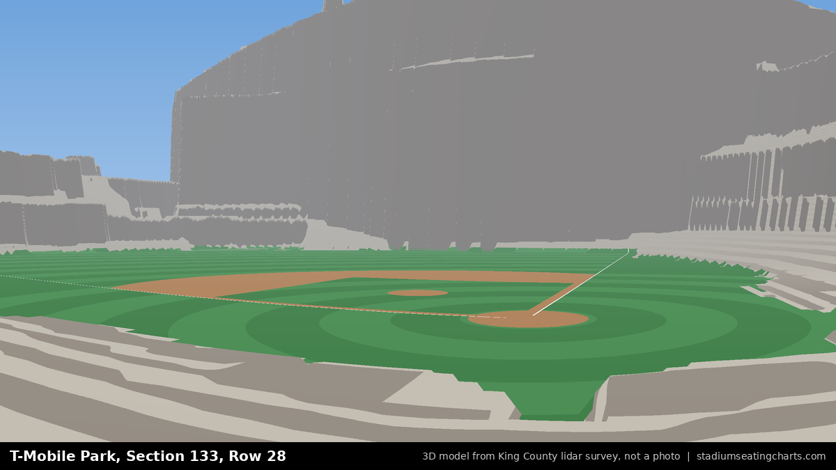 View from T-Mobile Park Section 133, Row 28, looking toward the pitcher's mound