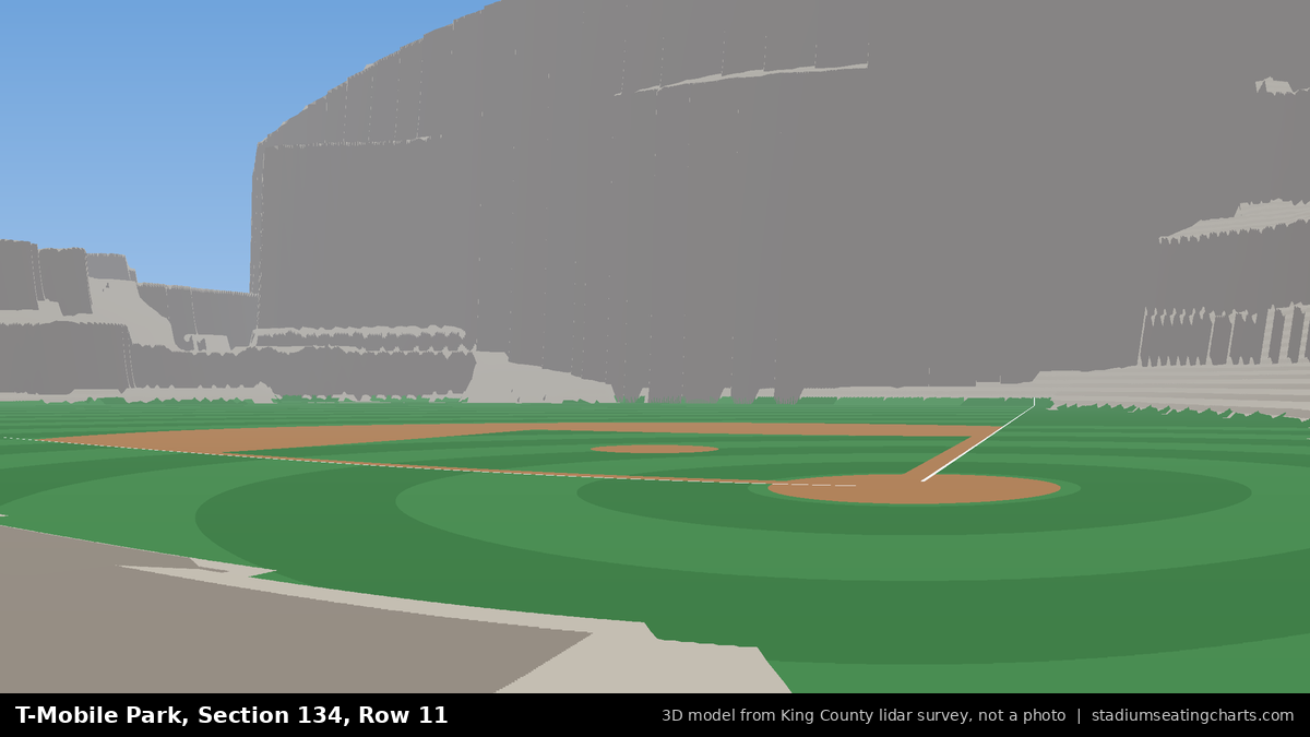View from T-Mobile Park Section 134, Row 11, looking toward the pitcher's mound