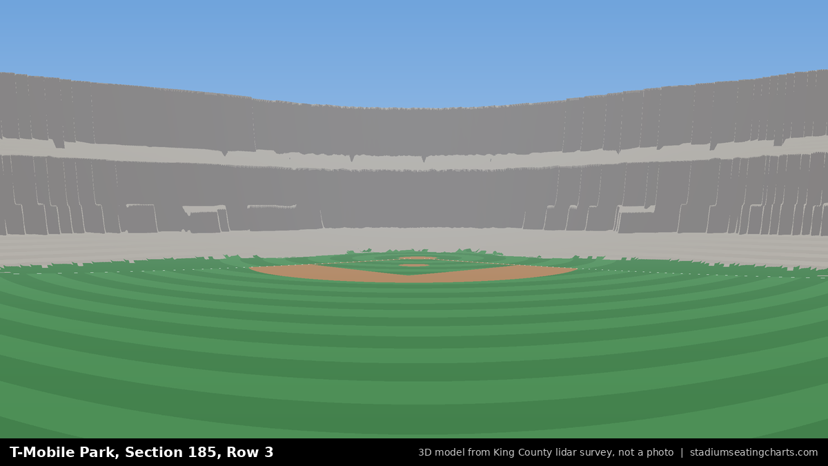 View from T-Mobile Park Section 185, Row 3, looking toward the pitcher's mound