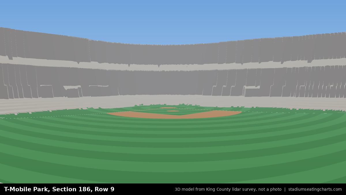 View from T-Mobile Park Section 186, Row 9, looking toward the pitcher's mound