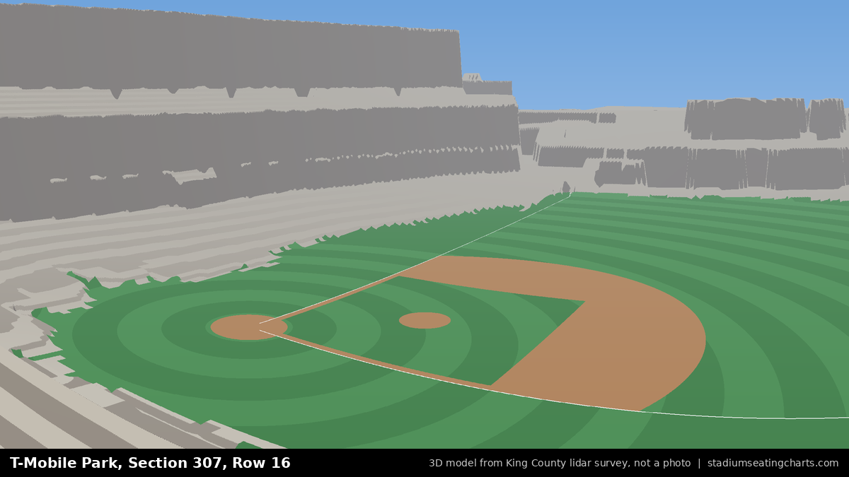 View from T-Mobile Park Section 307, Row 16, looking toward the pitcher's mound