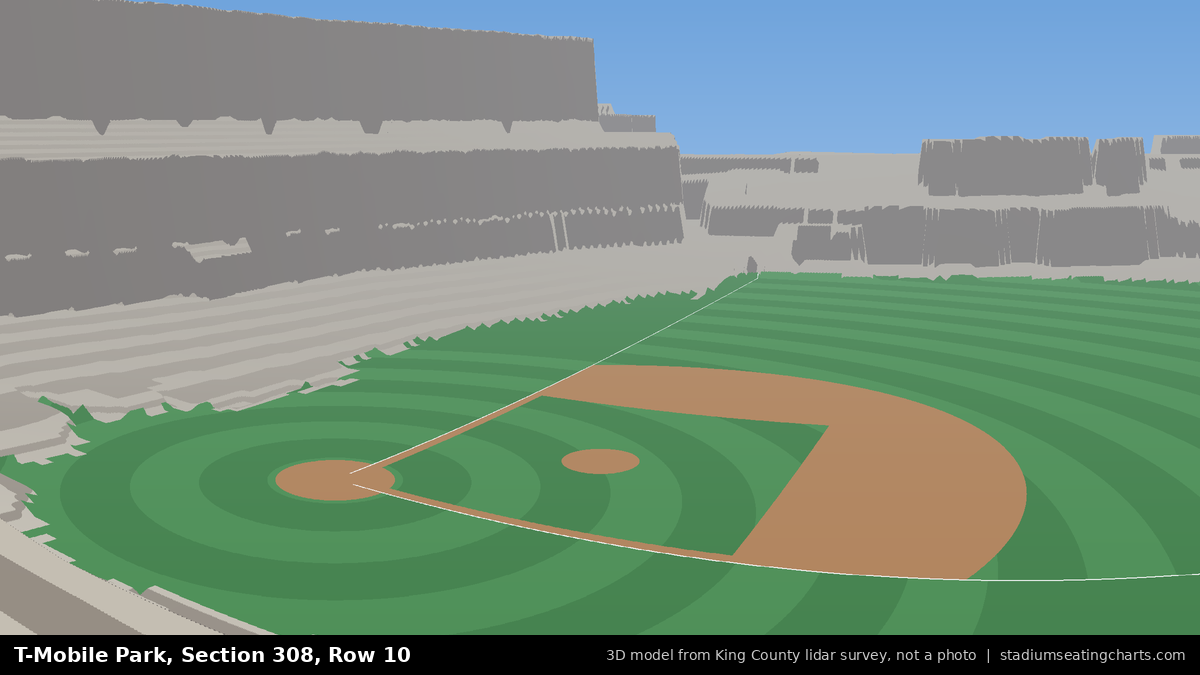View from T-Mobile Park Section 308, Row 10, looking toward the pitcher's mound