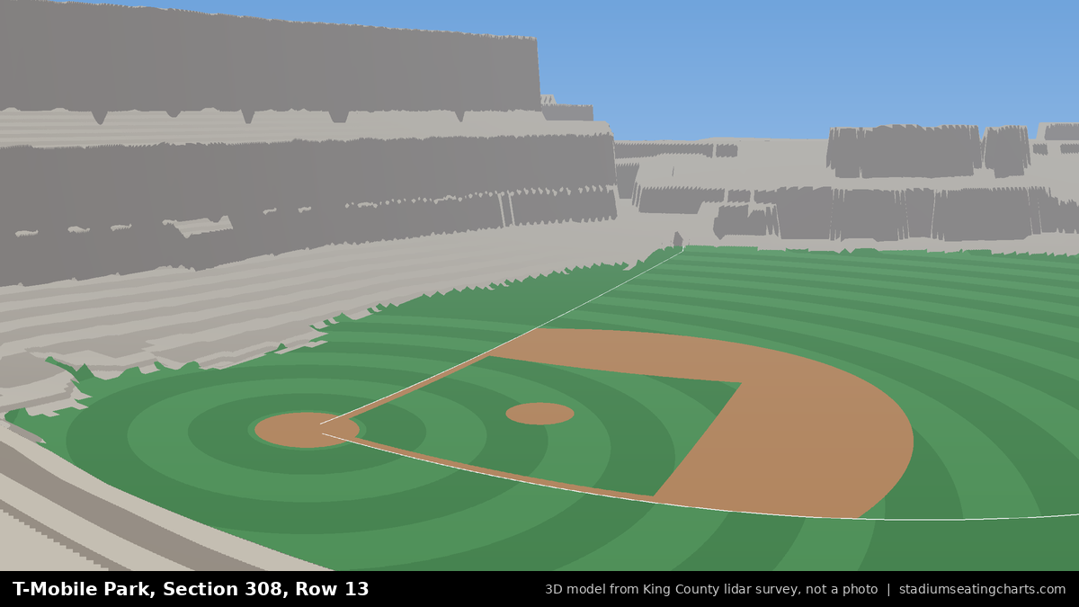 View from T-Mobile Park Section 308, Row 13, looking toward the pitcher's mound