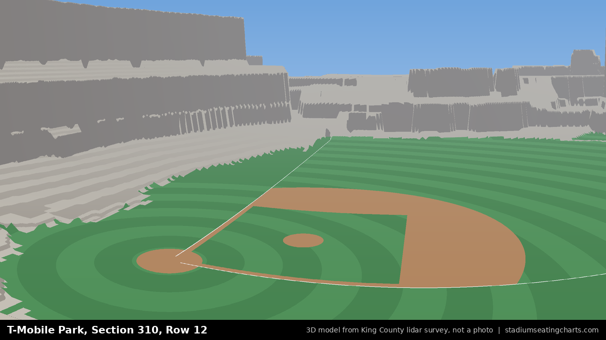 View from T-Mobile Park Section 310, Row 12, looking toward the pitcher's mound