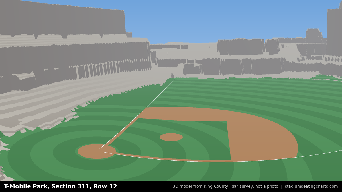 View from T-Mobile Park Section 311, Row 12, looking toward the pitcher's mound