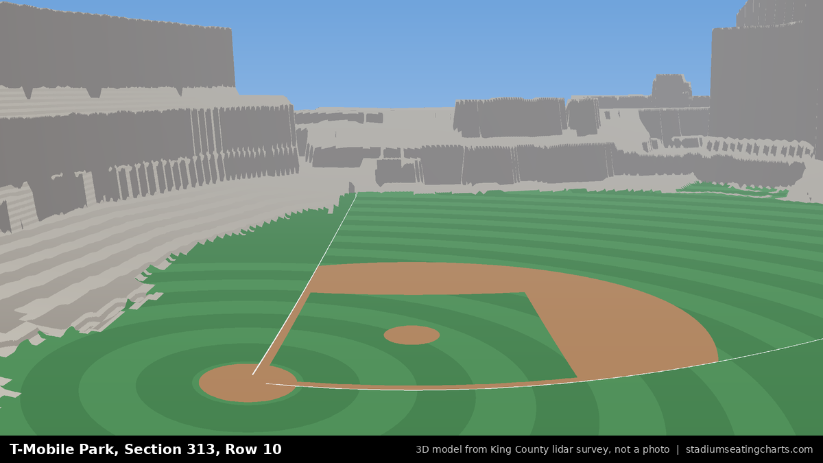 View from T-Mobile Park Section 313, Row 10, looking toward the pitcher's mound