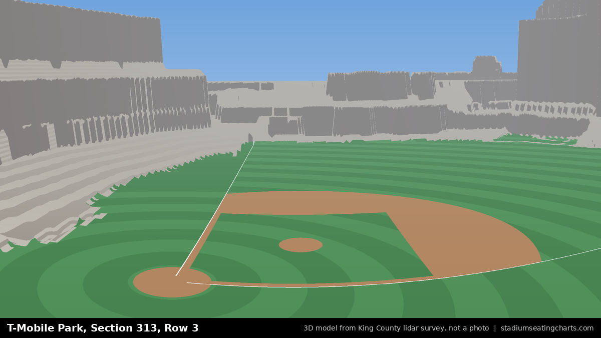 View from T-Mobile Park Section 313, Row 3, looking toward the pitcher's mound