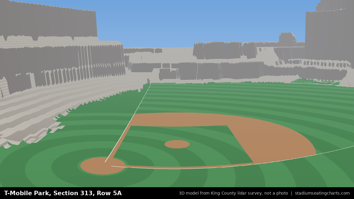 View from T-Mobile Park Section 313, Row 5A, looking toward the pitcher's mound
