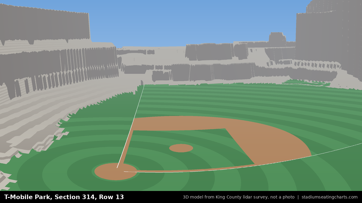 View from T-Mobile Park Section 314, Row 13, looking toward the pitcher's mound