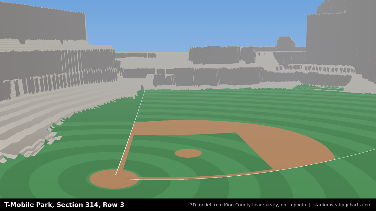 View from T-Mobile Park Section 314, Row 3, looking toward the pitcher's mound