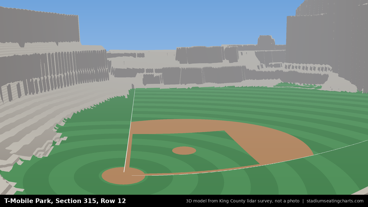 View from T-Mobile Park Section 315, Row 12, looking toward the pitcher's mound