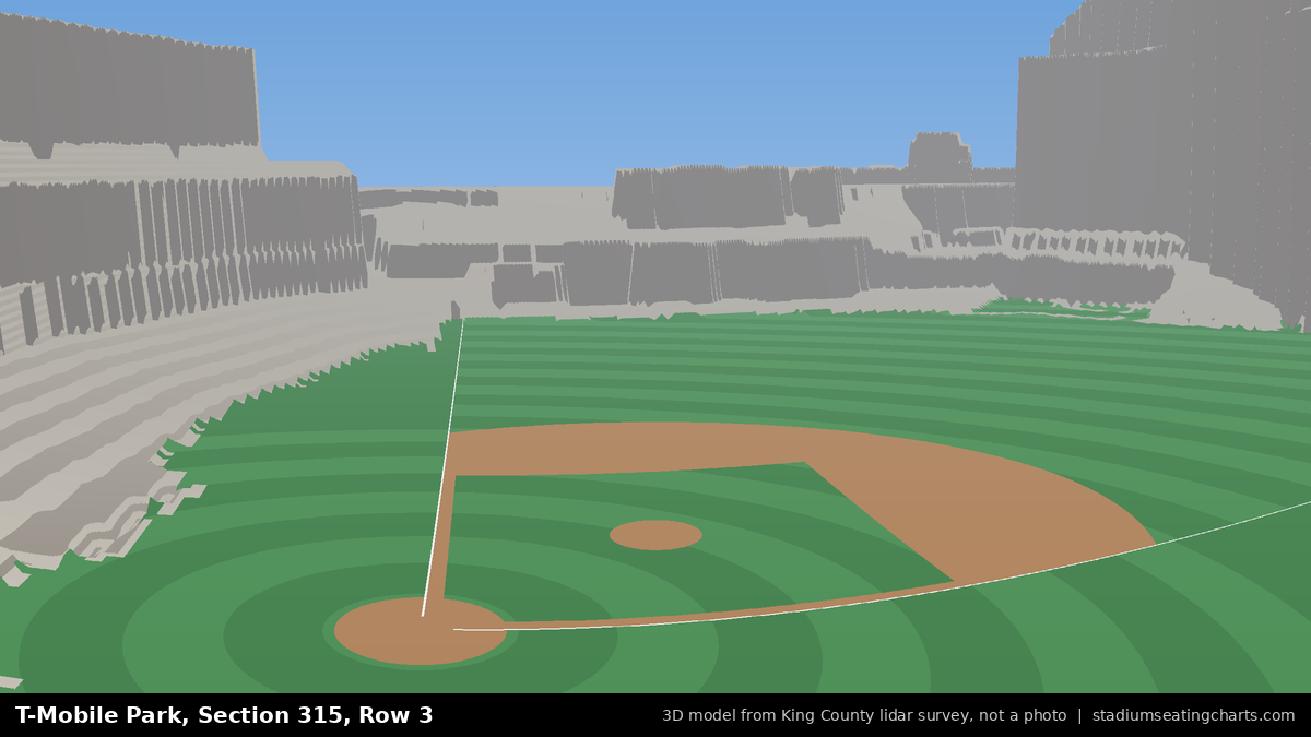 View from T-Mobile Park Section 315, Row 3, looking toward the pitcher's mound