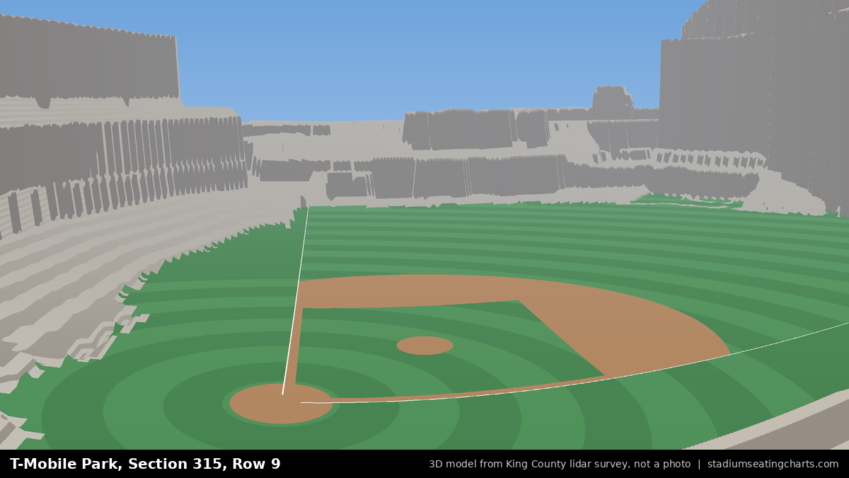 View from T-Mobile Park Section 315, Row 9, looking toward the pitcher's mound