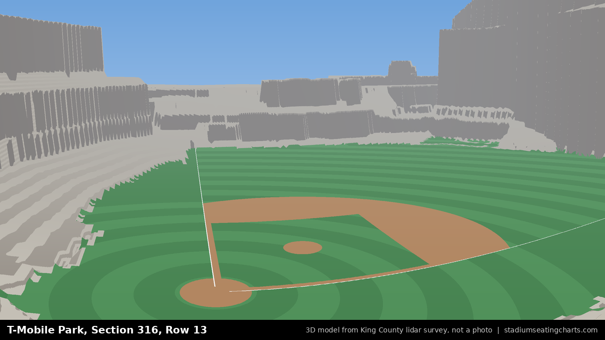 View from T-Mobile Park Section 316, Row 13, looking toward the pitcher's mound