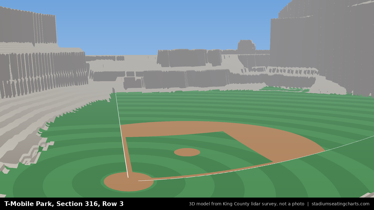 View from T-Mobile Park Section 316, Row 3, looking toward the pitcher's mound