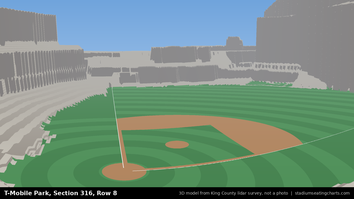 View from T-Mobile Park Section 316, Row 8, looking toward the pitcher's mound