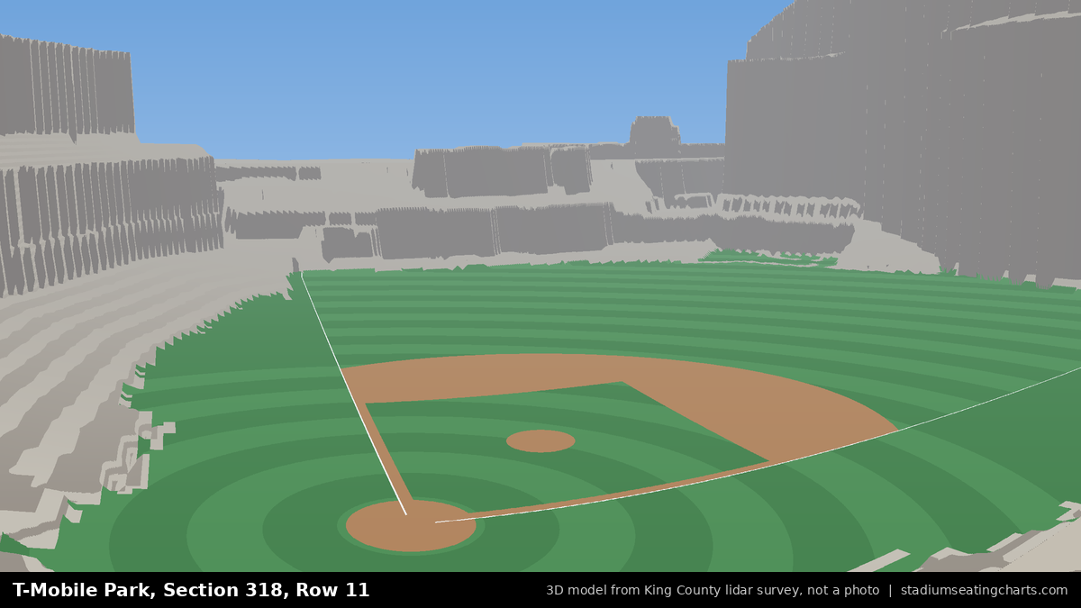 View from T-Mobile Park Section 318, Row 11, looking toward the pitcher's mound