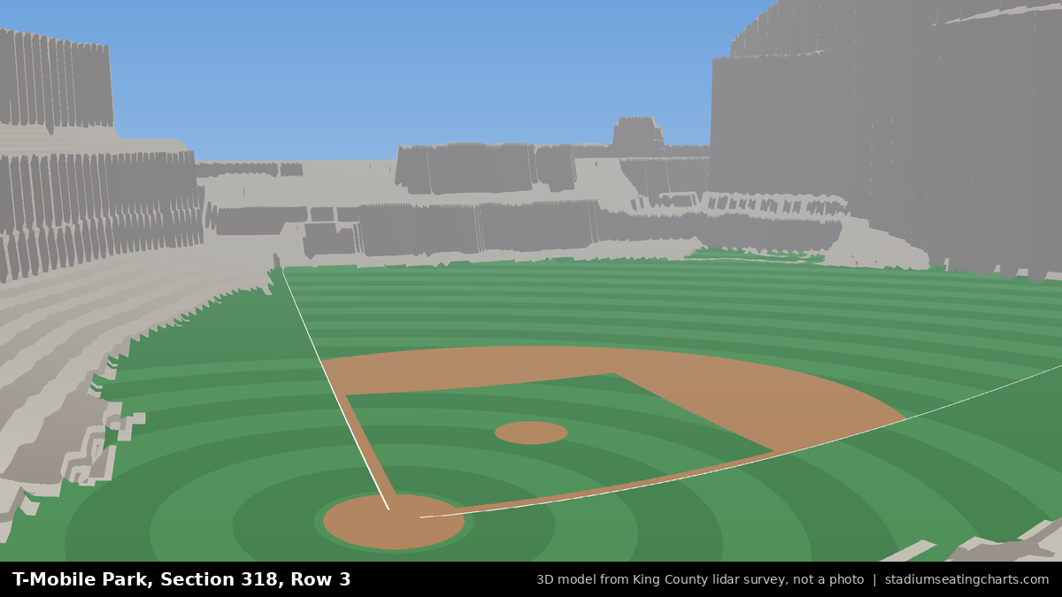 View from T-Mobile Park Section 318, Row 3, looking toward the pitcher's mound